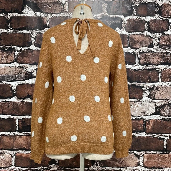 Lucky Brand Sweater Pullover Polka Dot Balloon Sleeves Brown White Size Small S - Picture 9 of 13